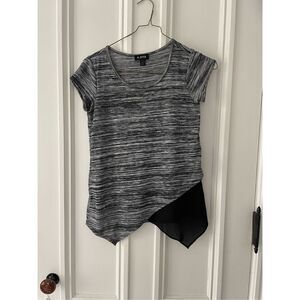A. Byer heather striped black short sleeve layered blouse S